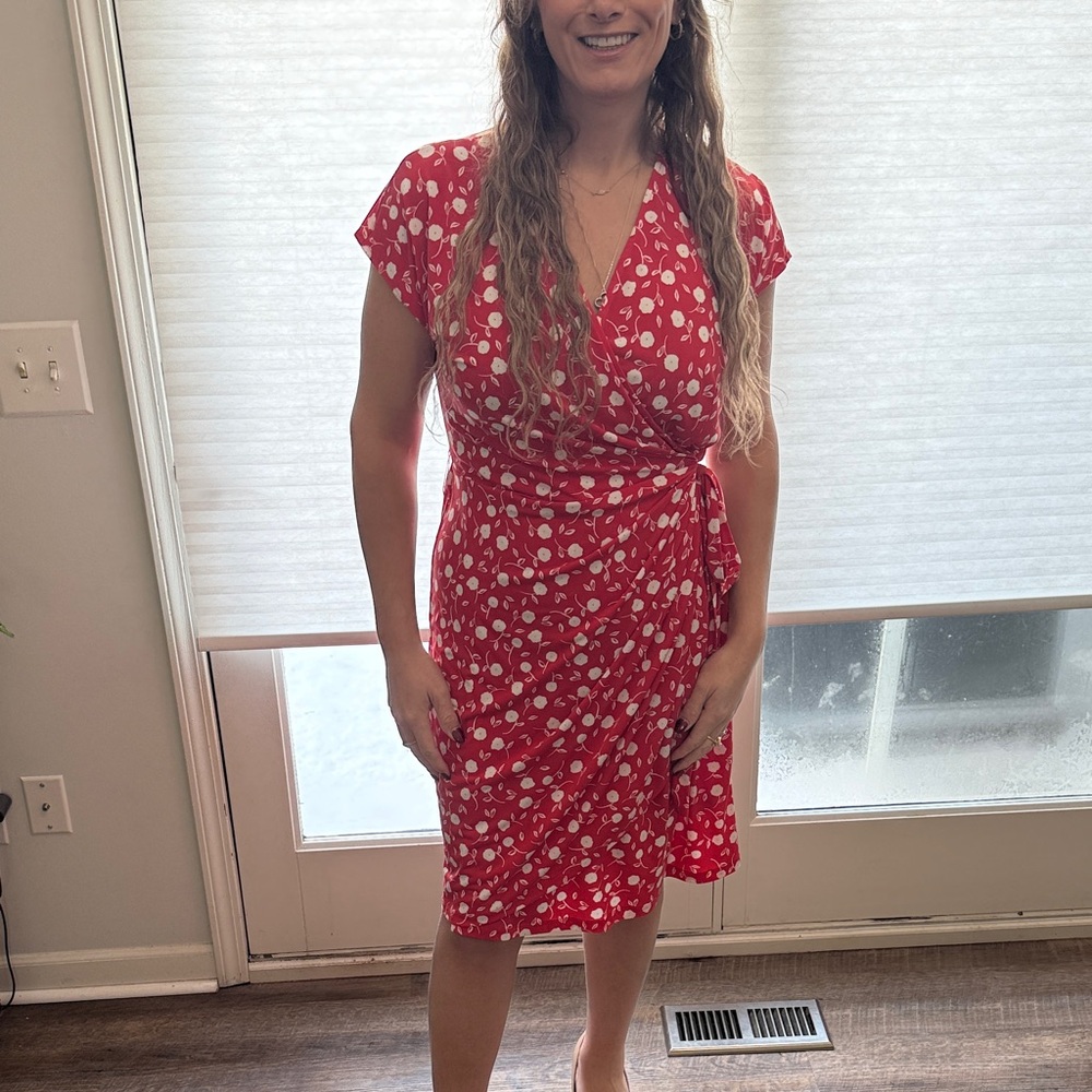 Maggy London Red and White Polka Dot Midi Dress